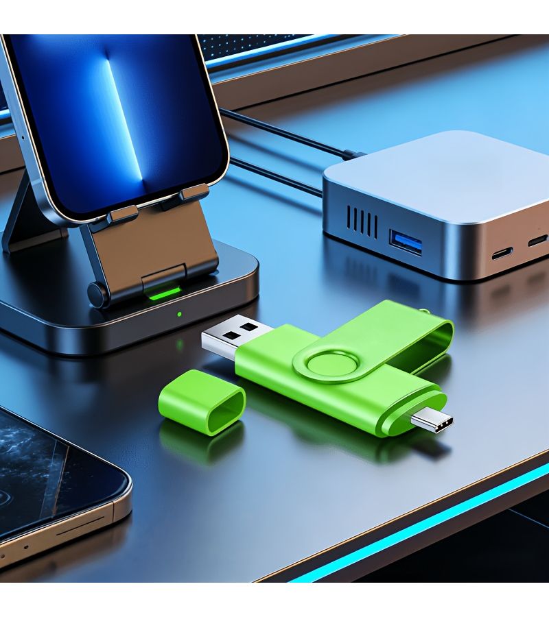 High Speed 2 in 1 Type C and USB 2.0 Flash Drive 512MB Blue Metal Casing - Image 3