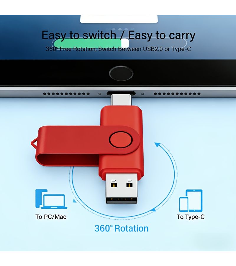 High Speed 2 in 1 Type C and USB 2.0 Flash Drive 512MB Blue Metal Casing - Image 1
