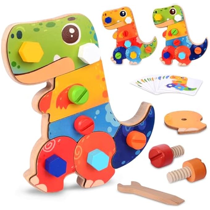MONTESSORI DINOSAUR WOODEN SCREW BOARD TOY,WOODEN BUSY BOARD FOR CHILDREN,WOODEN DINOSAUR TOYS FOR KIDS,MOTOR SKILLS TOY,LEARNING ACTIVITIES FOR TODDLERS,LEARNING TOY GIFT FOR 3 4 5 YEAR OLD BOY GIRL - Image 1
