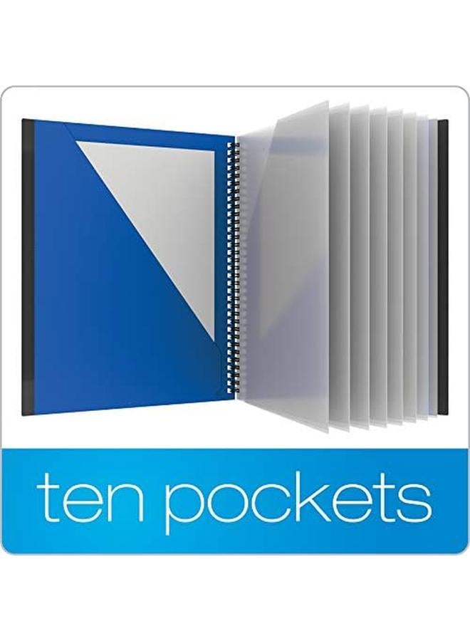 Oxford 10 Pocket Folder Sturdy Plastic Spiral Portfolio Anti Tear Edges 8 Clear Pockets 2 Diagonal Interior Pockets Letter Size Blue 89331 - Image 2