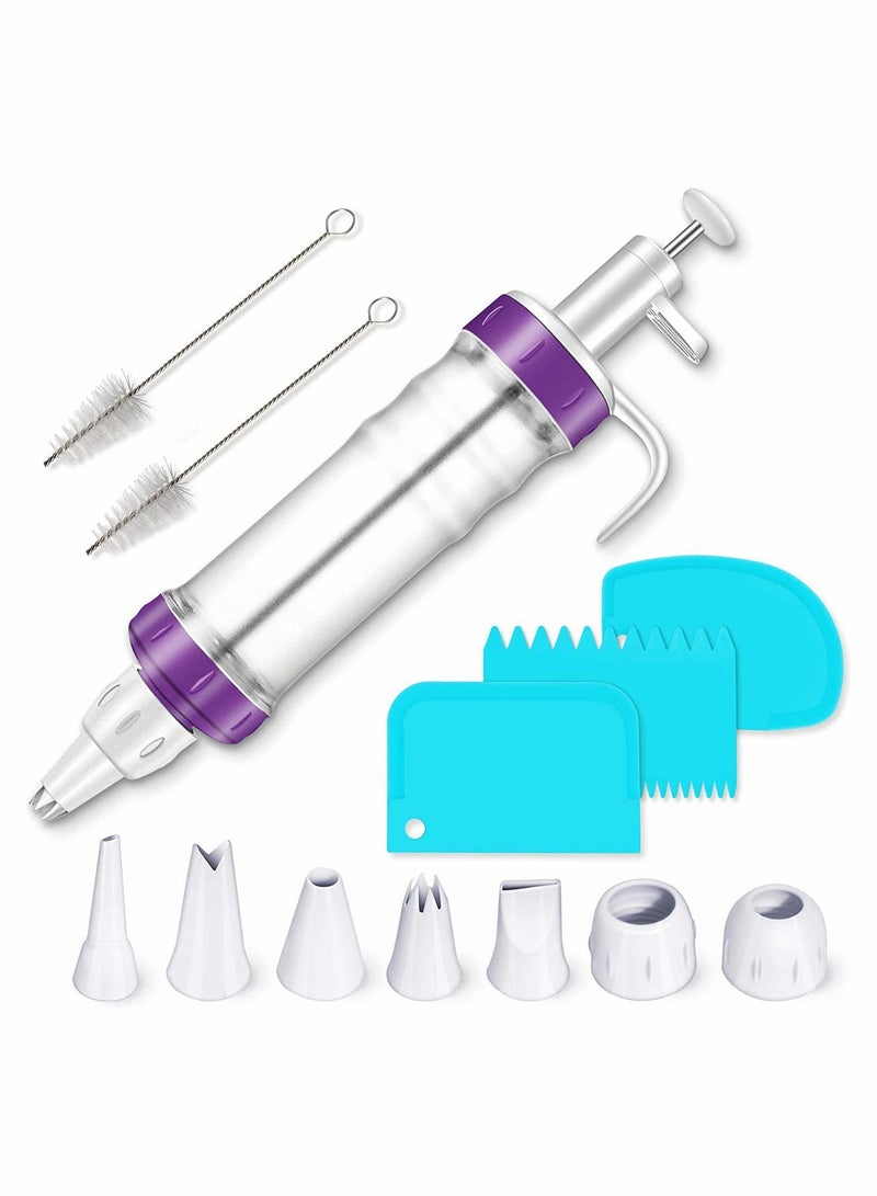 مجموعة حقنة تزيين الكعك - تتضمن حقنة كريمة الكب كيك، و7 فوهات تزيين و3 مكاشط كريمة لتزيين الحلويات بشكل مثالي - Image 1