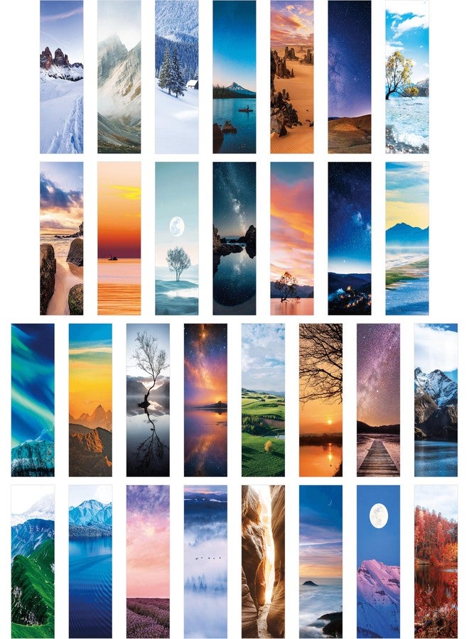 Gethelud 120 PCS Landscape Bookmarks, 30 Designs Double Sided Printing Paper Bookmarks Scenery Book Markers with PET Film for Primary Middle High Reading Students, Book Lovers (2.4” x 6.1”) - Image 1
