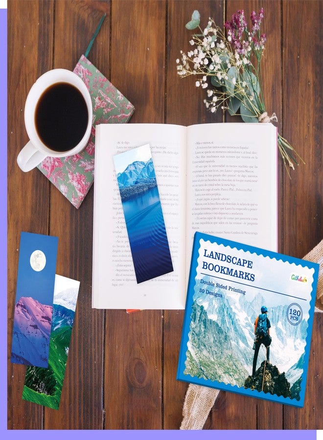 Gethelud 120 PCS Landscape Bookmarks, 30 Designs Double Sided Printing Paper Bookmarks Scenery Book Markers with PET Film for Primary Middle High Reading Students, Book Lovers (2.4” x 6.1”) - Image 5
