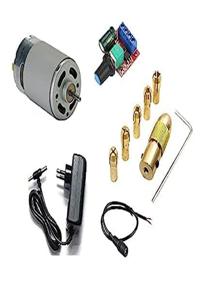 QBM Combo 12v 555 DC Motor 12000rpm High Speed with Drill Chuck Kit for DIY Projects RS-555 Brushed Motor High RPM with 12v 2 Ampere Adapter and PWM Speed Controller - Image 1
