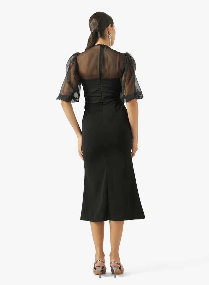 ايلا Shift Dress With Sheer Sleeves