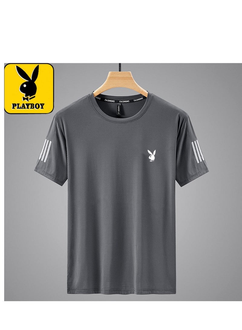 PLAYBOY Men's Ice Silk Sports Quick Drying Short sleeved T-shirt  - Image 1