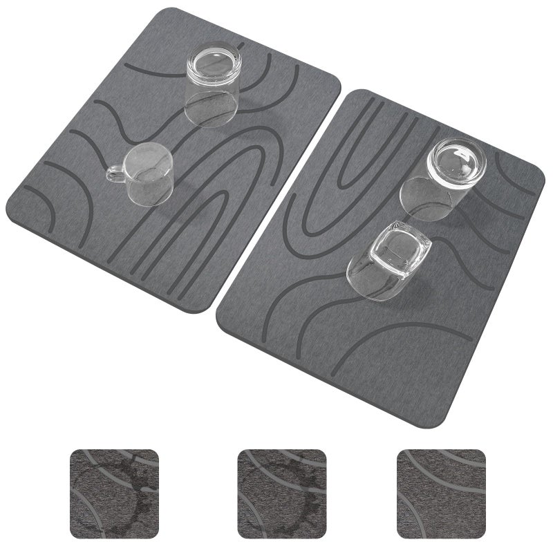 Blaithom Stone Drying Mat for Kitchen Counter,2 Pack 16''x12'' Quick Dish Drying Stone Mat Kitchen,Double-sided Diatomaceous Earth Stone Drying Mat,No Moisture Residue, Stone Dish Drying Mat (Curved Stripes) - Image 1