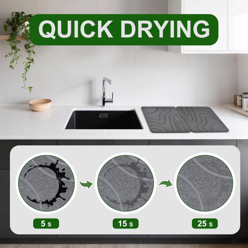 Blaithom Stone Drying Mat for Kitchen Counter,2 Pack 16''x12'' Quick Dish Drying Stone Mat Kitchen,Double-sided Diatomaceous Earth Stone Drying Mat,No Moisture Residue, Stone Dish Drying Mat (Curved Stripes) - Image 5