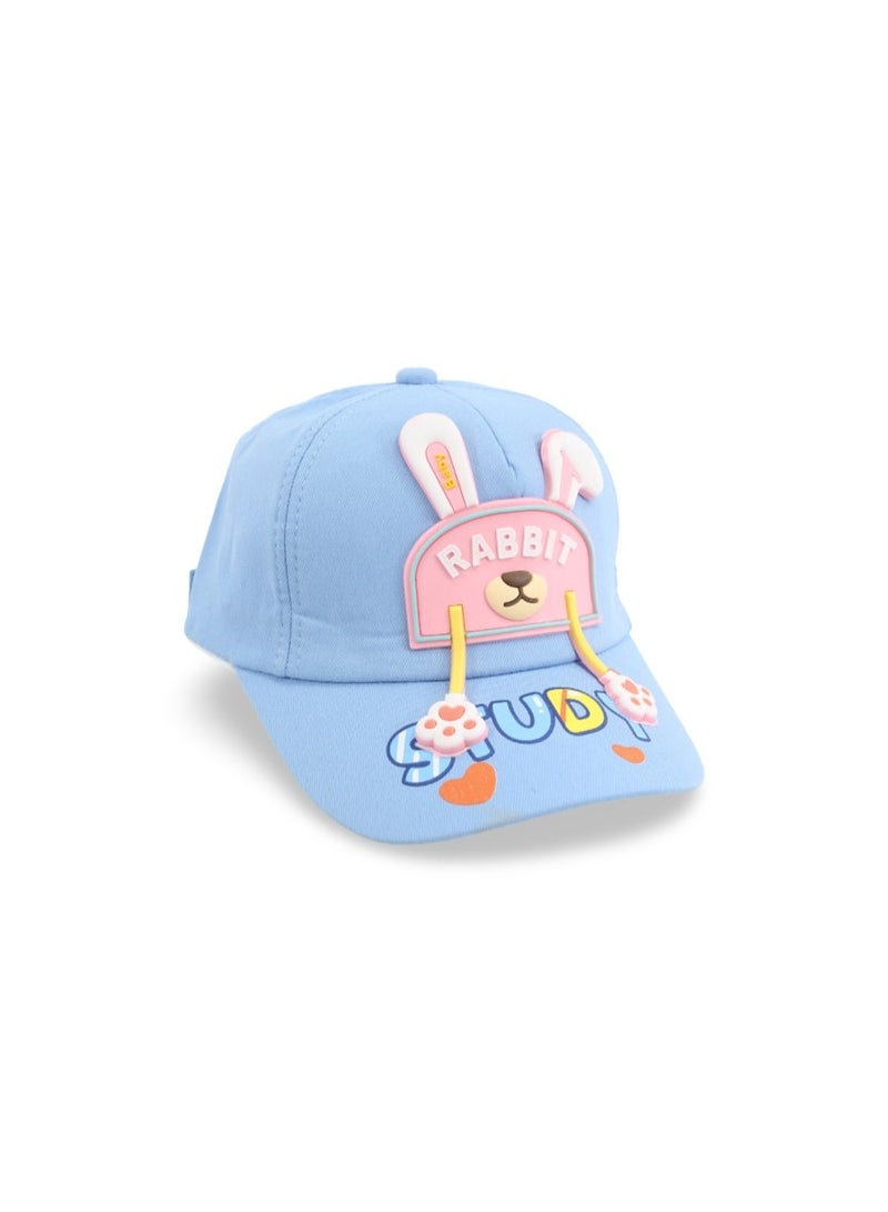 Fancy Girls Cotton Cap – Baby Blue with "Rabbit Study" Design - Image 1