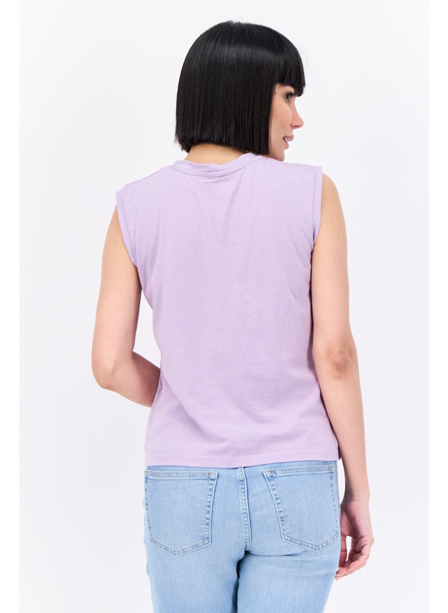 Lefties Women Round Neck Sleeveless Graphic Tank Top, Lavender  - Image 3