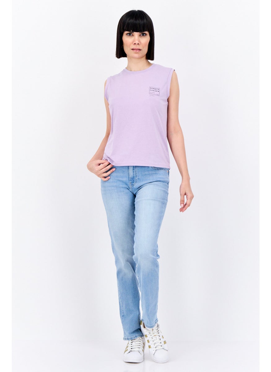 Lefties Women Round Neck Sleeveless Graphic Tank Top, Lavender  - Image 4