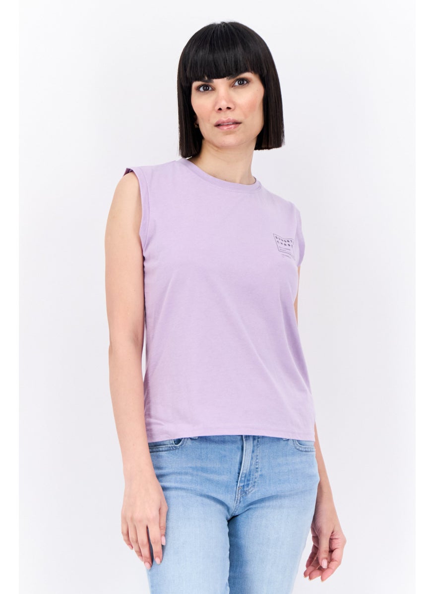 Lefties Women Round Neck Sleeveless Graphic Tank Top, Lavender  - Image 1