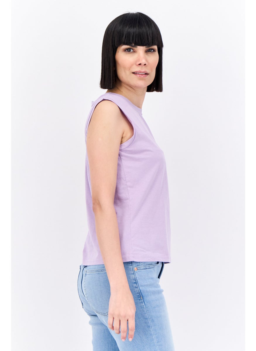 Lefties Women Round Neck Sleeveless Graphic Tank Top, Lavender  - Image 2