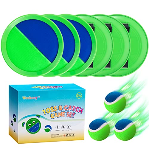 Weehoey Kids Toys Outdoor Games for Kids Toss and Catch Ball Set with 6 Paddles 3 Balls Gifts for 3 4 5 6 7 8 Year Old Boys Girls Christmas Birthday Perfect for Backyard Parties Camping Family - Image 1