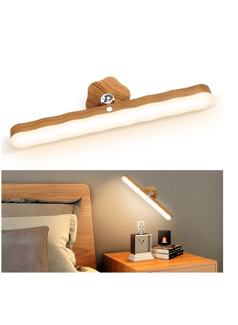 Touch Control Magnet Bedside Lamp,Wood Color Grain Light Bar Wall Lamp, 360° Rotation Rechargeable Cordless for Living Room Bedroom - Image 1