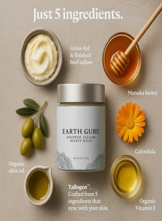 MalloMe Earth Guru XL 8 OZ Whipped Beef Tallow for Skin,100% Natural Beef Tallow and Honey Balm, Face Moisturizer & Body Lotion Cream, Grass-Fed & Finished, Sebo De Res Para La Cara, Organic Olive Oil, Manuka - Image 4
