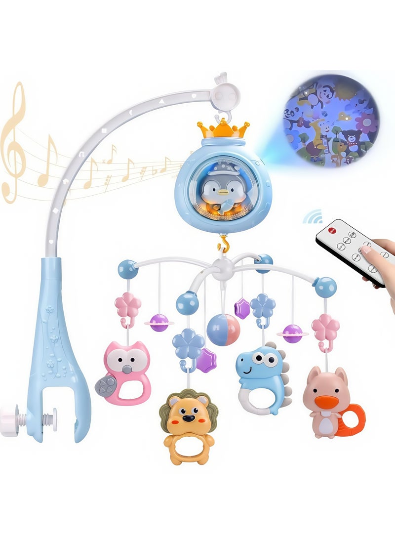 Baby Crib Mobile with Music and Lights, Mobile for Baby Crib with Rotation, oon and Star Projection, with remote control, Baby Crib Toys for Boys Girls (Blue)  - Image 1