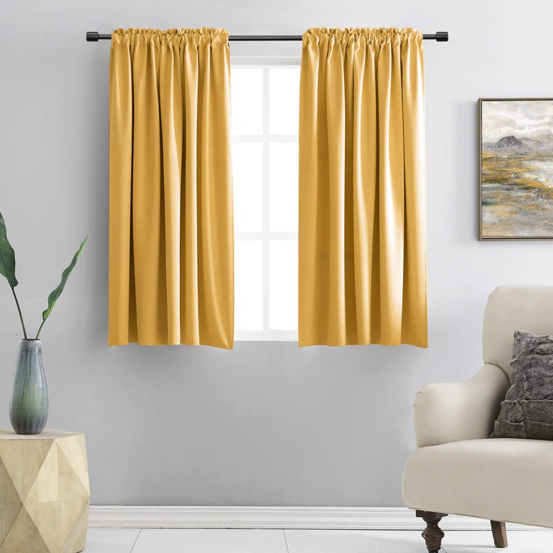 DONREN Gold Yellow Curtains for Bedroom - Blackout Thermal Insulated Curtain Panels with Rod Pocket (42 by 45 Inch,2 Panels) - Image 1