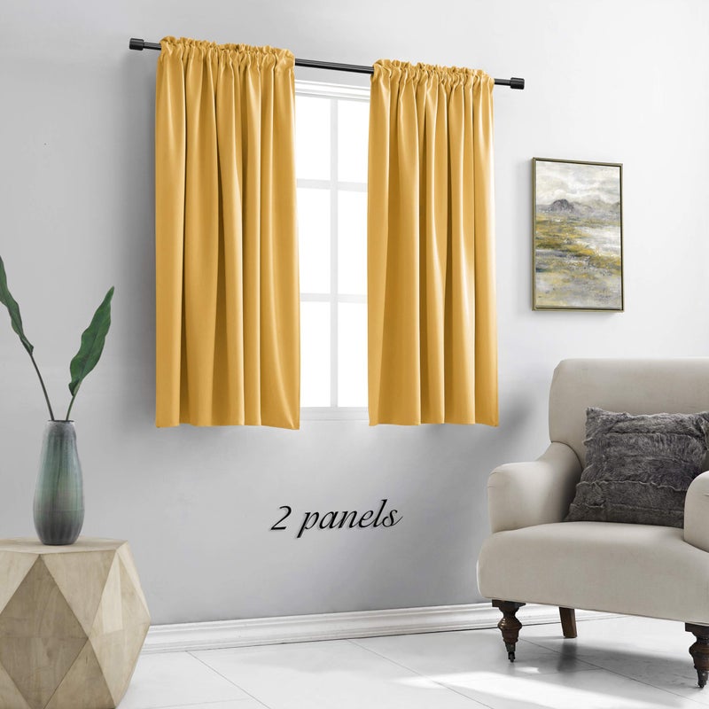 DONREN Gold Yellow Curtains for Bedroom - Blackout Thermal Insulated Curtain Panels with Rod Pocket (42 by 45 Inch,2 Panels) - Image 2