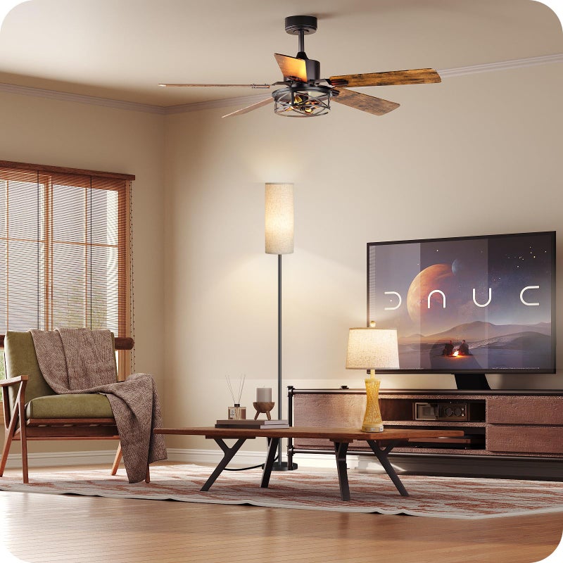 GOEBLESON 52 Inch Farmhouse Ceiling Fan with Lights and Remote, Timer, Dual Finish 5 Blades (Walnut and Black), 6 Speeds, Reversible DC Motor, Rustic & Industrial Caged Ceiling Fan for Bedroom ZB01CF05 - Image 2