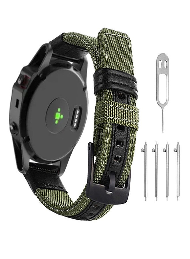 اي اتش اكس ال ال سوار معصم رياضي عسكري من النايلون المتين مع أربطة جلدية متوافق مع Garmin Instinct/Instinct 2 Solar، مقاس 22 مم، لساعات Garmin Instinct Tactical/Solar/Tide/Esports (أسود + أخضر عسكري) - Image 4