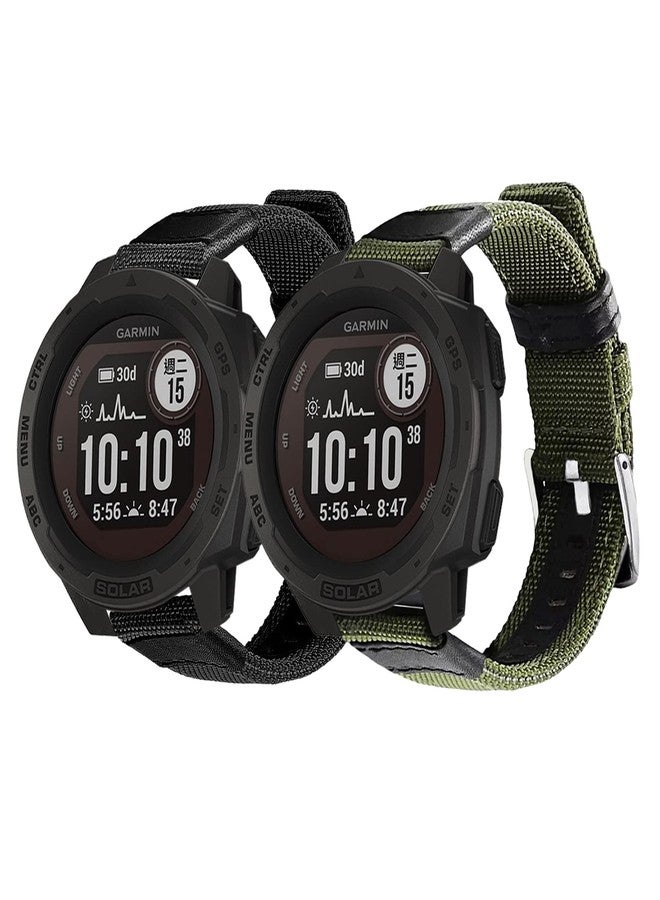 اي اتش اكس ال ال سوار معصم رياضي عسكري من النايلون المتين مع أربطة جلدية متوافق مع Garmin Instinct/Instinct 2 Solar، مقاس 22 مم، لساعات Garmin Instinct Tactical/Solar/Tide/Esports (أسود + أخضر عسكري) - Image 2