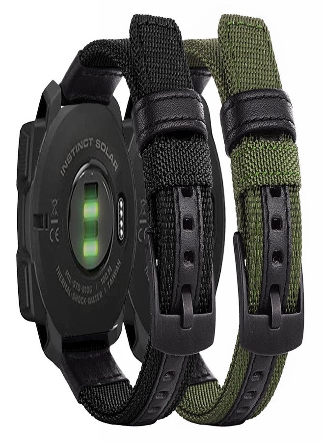 اي اتش اكس ال ال سوار معصم رياضي عسكري من النايلون المتين مع أربطة جلدية متوافق مع Garmin Instinct/Instinct 2 Solar، مقاس 22 مم، لساعات Garmin Instinct Tactical/Solar/Tide/Esports (أسود + أخضر عسكري) - Image 1