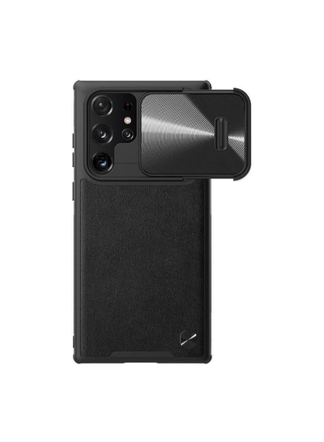 Nillkin CamShield S Leather Cover With Camera Lens Slide Protect for Samsung Galaxy S22 Ultra - Black - Image 1