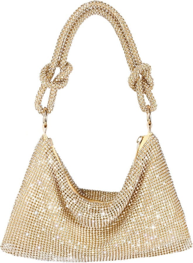 Fullishment Rhinestone Purse Sparkly Evening Bag Mini Handbags Clutch Purse for Women Wedding,Prom,Party,Club (Gold) - Image 1