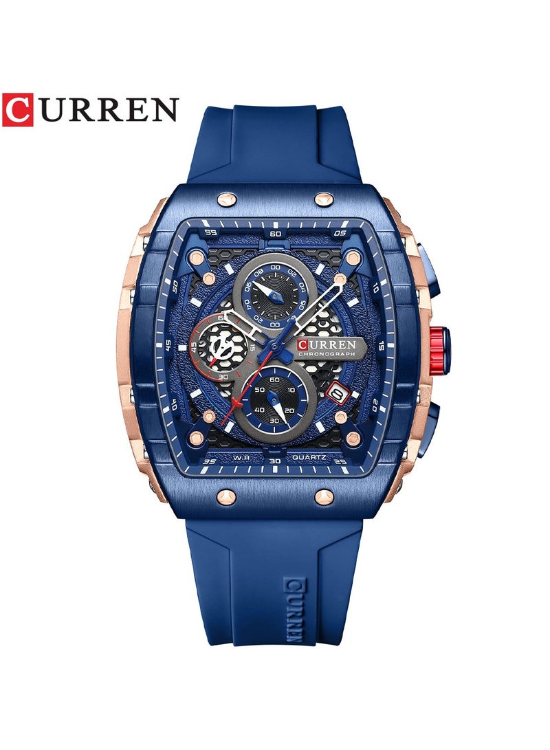 CURREN Men's Waterproof Quartz Watch, Luminous Markers, Silicone Strap, 8442 Dark Blue - Image 1
