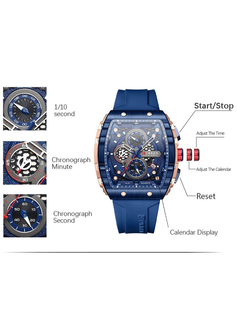 CURREN Men's Waterproof Quartz Watch, Luminous Markers, Silicone Strap, 8442 Dark Blue - Image 2