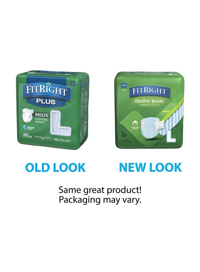 Medline FitRight OptiFit Extra+ Adult Diapers with leak stop guards, Disposable Incontinence Briefs with Tabs, Moderate Absorbency, Large, 44"-56", 20 Count (Pack of 4) - Image 2