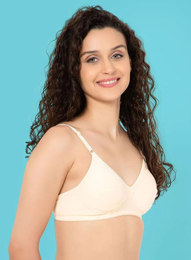 Clovia  Cream Non-Padded Non-Wired Full Coverage T-shirt Bra for Women | Best Price UAE