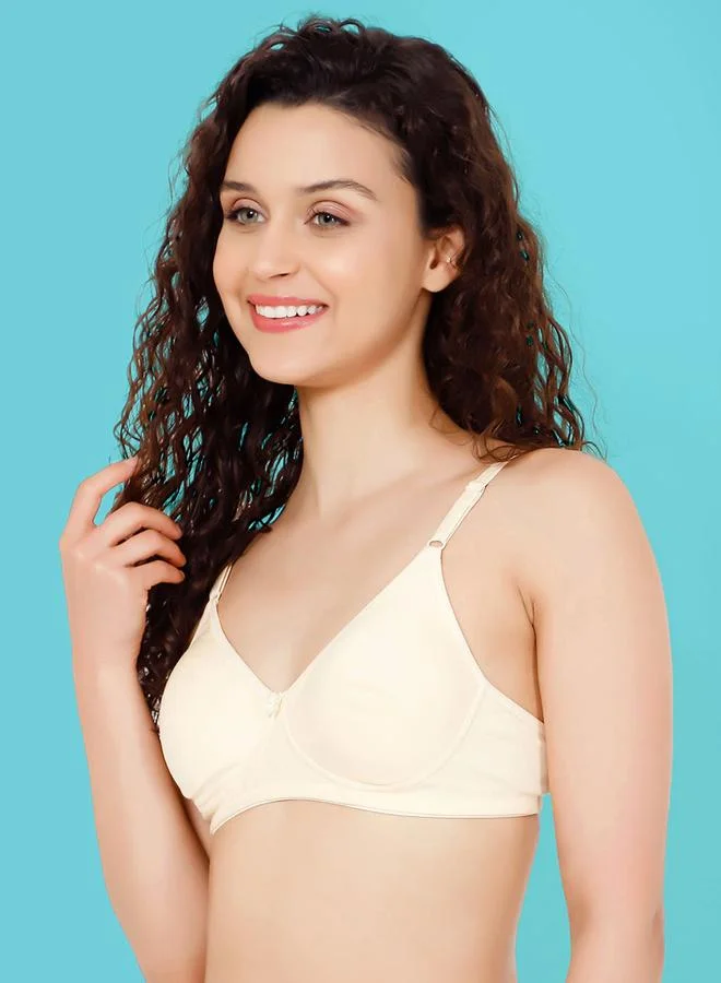 Clovia  Cream Non-Padded Non-Wired Full Coverage T-shirt Bra for Women | Best Price UAE