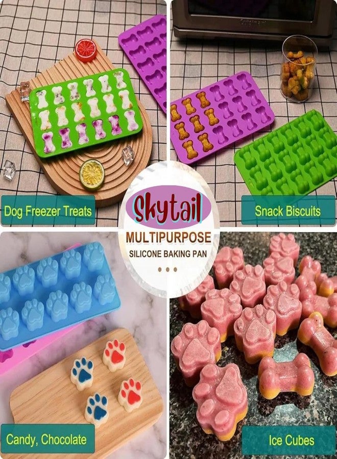 Skytail 4 Pack Puppy Dog Paw & Dog Bone Silicone Moulds Set for Baking Dog Treats Snacks Chocolate Candy Gummy Jelly Ice Cube Pet Birthday Cake Cupcake Pudding Cookie Biscuits Muffin Pan Resin Molds - Image 4