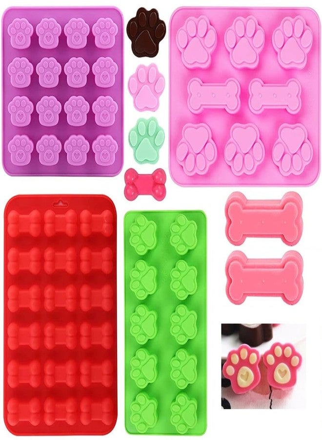 Skytail 4 Pack Puppy Dog Paw & Dog Bone Silicone Moulds Set for Baking Dog Treats Snacks Chocolate Candy Gummy Jelly Ice Cube Pet Birthday Cake Cupcake Pudding Cookie Biscuits Muffin Pan Resin Molds - Image 1
