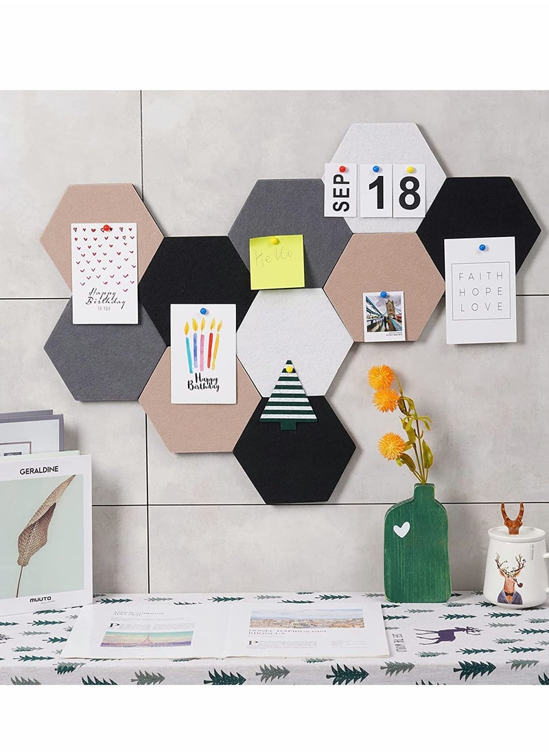 KASTWAVE - Self Adhesive Bulletin Boards 10Pcs 15cm Hexagon Self Adhesive Felt Board Tiles with Push Pins Hexagon Bulletin Board for Walls Felt Cork Pin Board for Pictures Photos Memos - Image 1