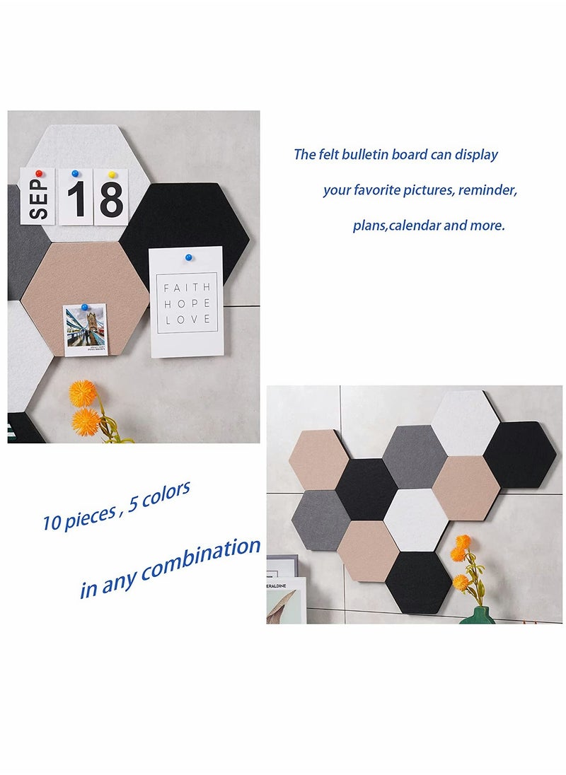 KASTWAVE - Self Adhesive Bulletin Boards 10Pcs 15cm Hexagon Self Adhesive Felt Board Tiles with Push Pins Hexagon Bulletin Board for Walls Felt Cork Pin Board for Pictures Photos Memos - Image 1