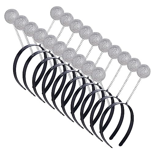 jiebor 10Pcs Alien Headband Martian Antennas Headband Space Costume Accessories Glitter Ball Head Boppers for Party Women Adult Silver - Image 1