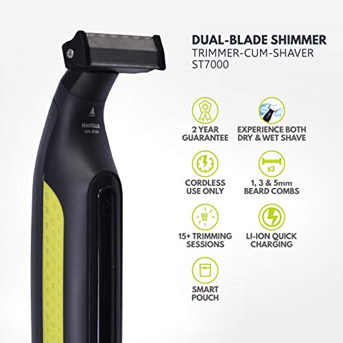 Havells UniBlade (Shaver cum Trimmer) | Rechargeable battery | 60 minutes Runtime | For Wet and Dry shave (IPX6) | 3 Trimming Combs | Travel friendly pouch | Black and Yellow | ST7000 - Image 3