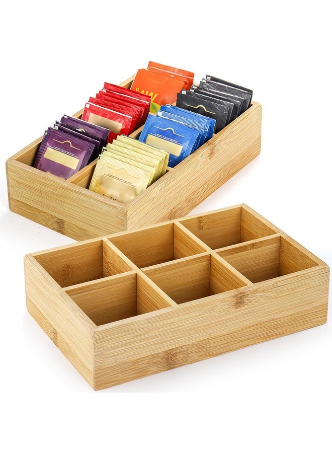 Dicunoy Dicunoy 2 Pack Bamboo Tea Bag Organizer, Wood Hot Tea Bag Drawer Storage Organizer Holder with 6 Compartments, Tea Chest Box for Coffee Station, Sugar Packet, Sweeteners, Small Packets  - Image 1