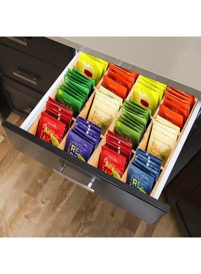 Dicunoy Dicunoy 2 Pack Bamboo Tea Bag Organizer, Wood Hot Tea Bag Drawer Storage Organizer Holder with 6 Compartments, Tea Chest Box for Coffee Station, Sugar Packet, Sweeteners, Small Packets  - Image 4