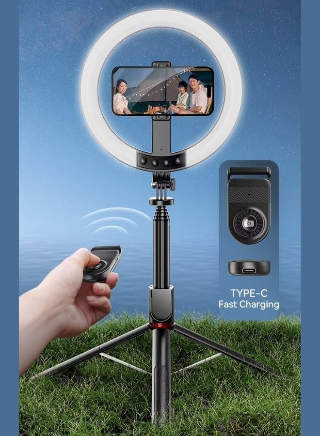 Usams 10-Inch LED Ring Light with Remote Control and Extendable Tripod Stand – 64 LED Beads, 3 Light Modes (Warm/Neutral/Cool), 2.3 Meter Adjustable Height, 1200mAh Rechargeable Battery, Phone Holder Compatible with iPhone, Samsung, Android for Live Streaming, Makeup, Vlogging, Photography  - Image 2