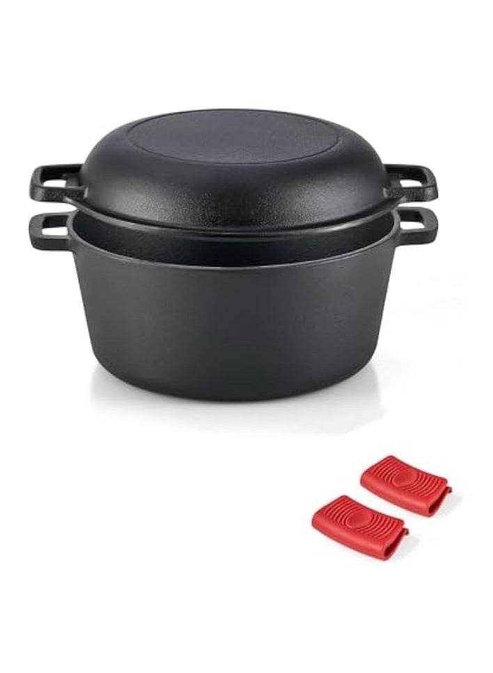 Green Tiger 2-in-1 Pre-Seasoned Cast Iron Dutch Oven with Lid, 4.8 qt Pot & 10.5 in Skillet Cookware Set with Handles & Lid Lifter, Deep Pot for Baking Stewing Roasting, Indoor & Outdoor Use - Image 4