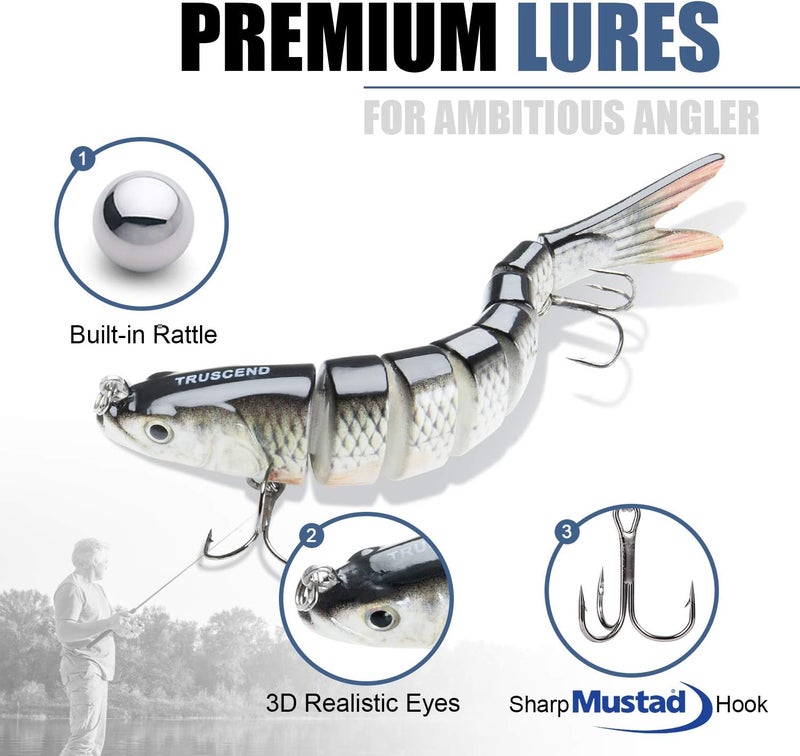 TRUSCEND Easy Catch Swimmax, Magic Noisy Turbulent Wiggling and Vibrating Actions for More Bites, Segmented Swimbait Jointed by Dyneema Strongest Fiber, Lifelike Fishing Lures for Relax Family Fishing - Image 3