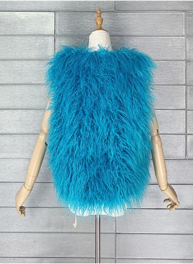 Loquat Women's Warm Faux Fur Vest Lake Blue  - Image 2