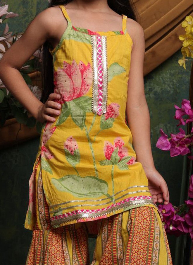 Floral Printed Pure Cotton Kurta Set for Girls
