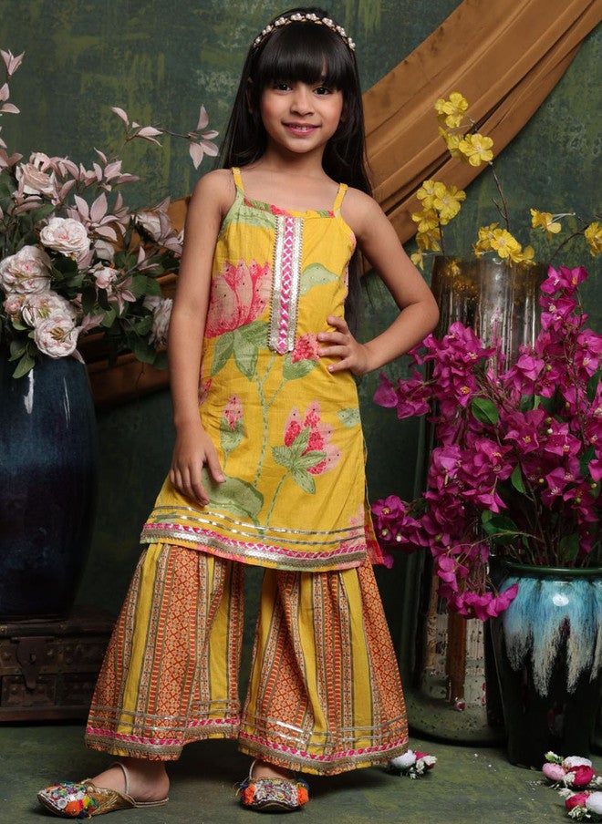 Floral Printed Pure Cotton Kurta Set for Girls