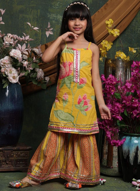 Floral Printed Pure Cotton Kurta Set for Girls