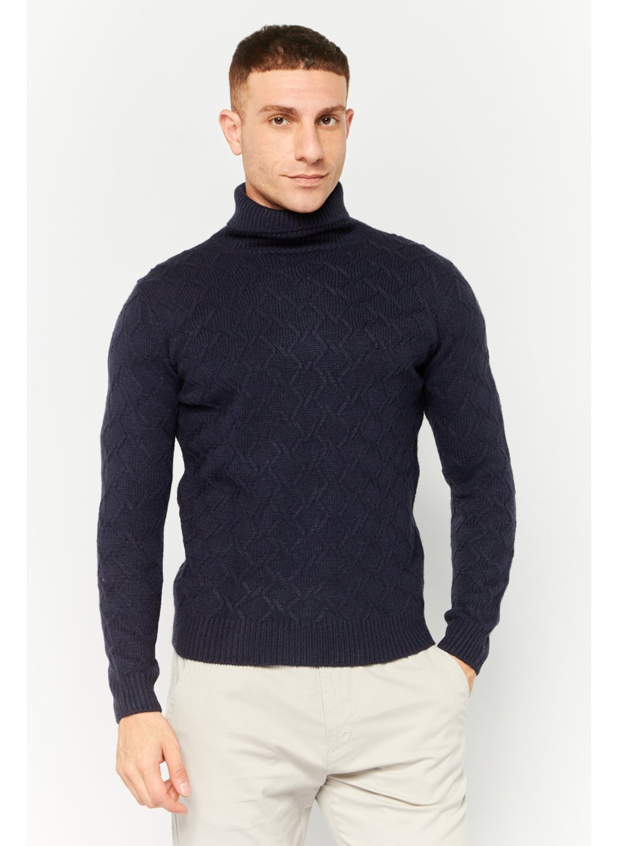 Sorbino Men Funnel Neck Pointelle Sweater, Navy  - Image 1
